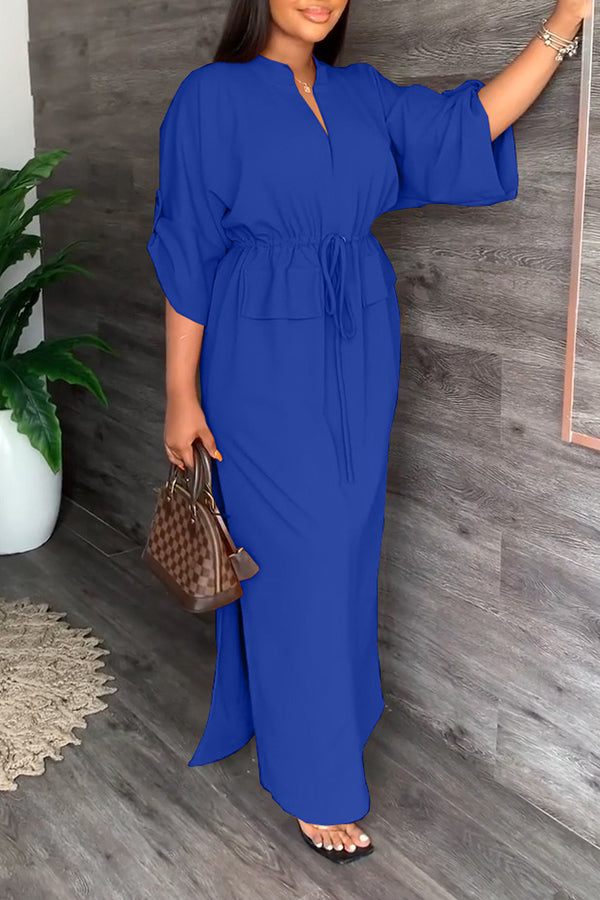 Mom Loose V Neck Tie Dress