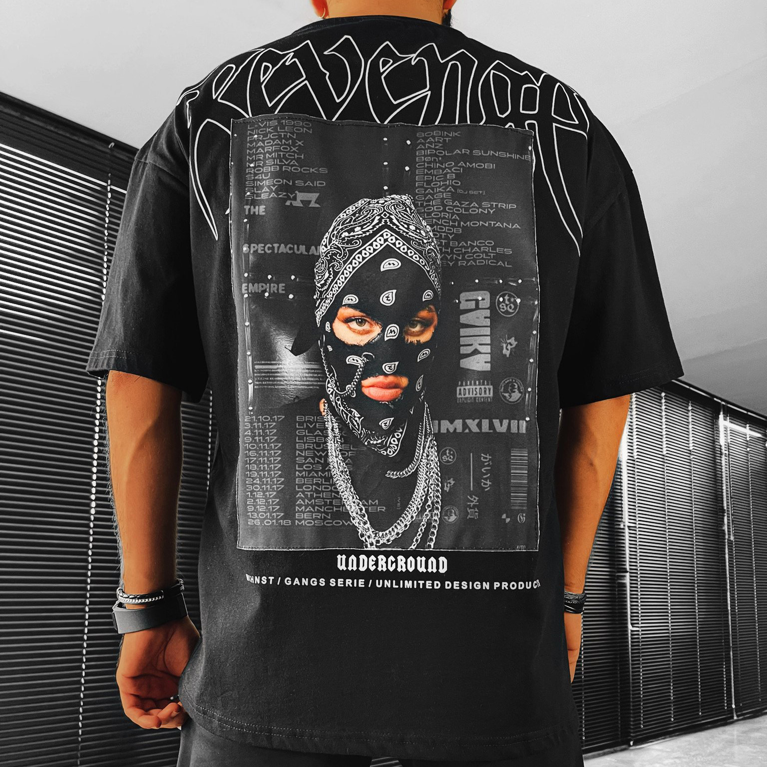 Revenge Text Printed Patch Oversized T-shirt