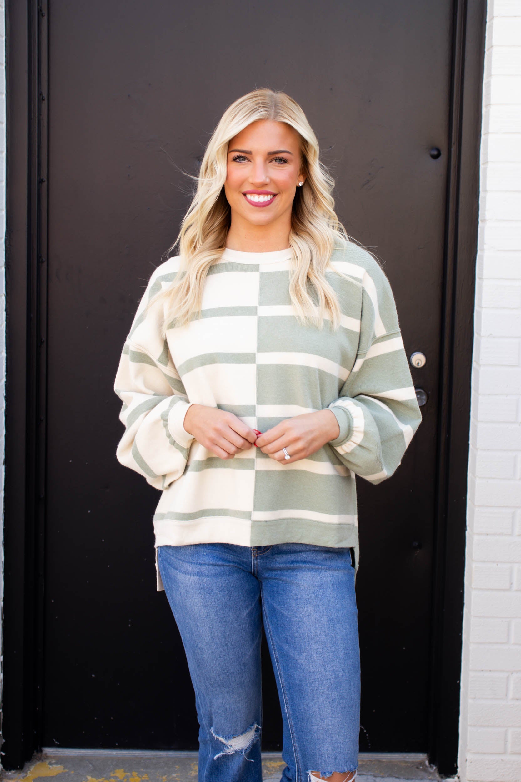 Dana Striped Color Combo Sweater | Sage/Cream
