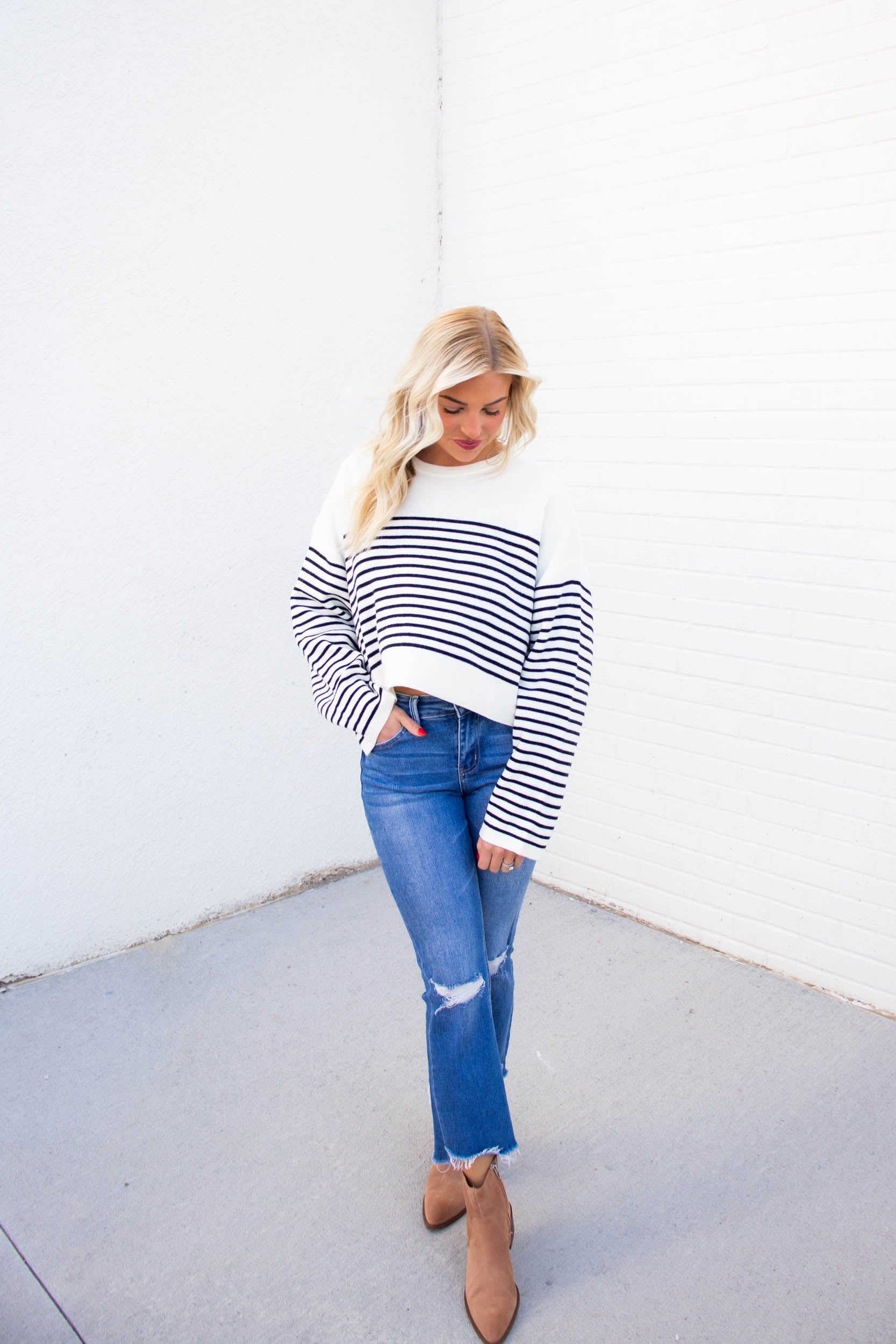 Hallie Striped Knitted Top | White/Black