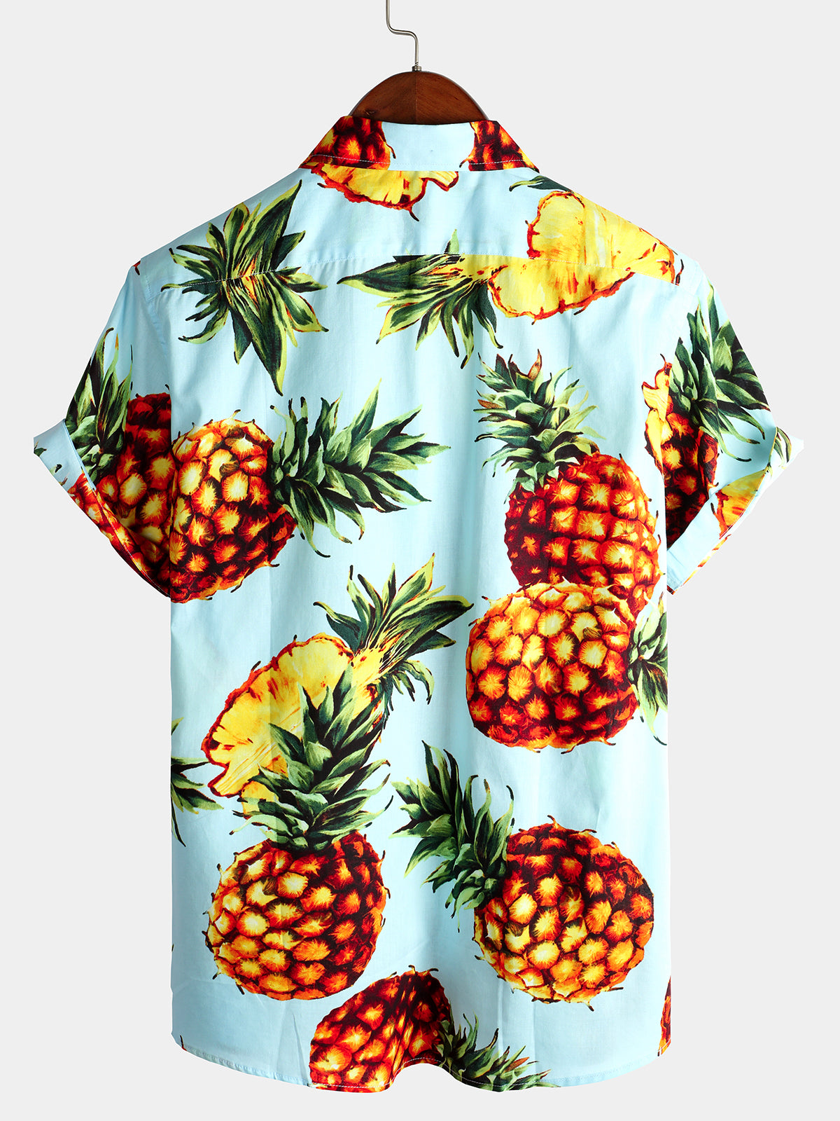 Men's Pink Pineapple Print Holiday Pocket Cotton Shirt