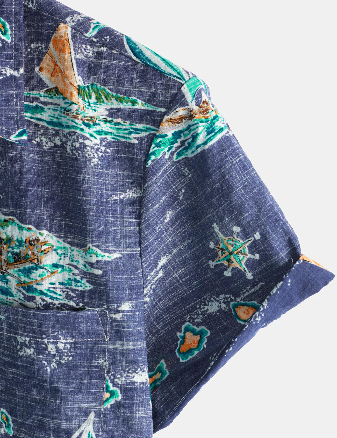 Men's Cotton Navy Blue Hawaiian Islands Cruise Beach Button Up Pocket Summer Short Sleeve Aloha Shirt