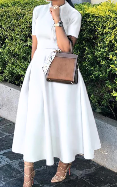 Elegant Short Sleeve A-line Dress