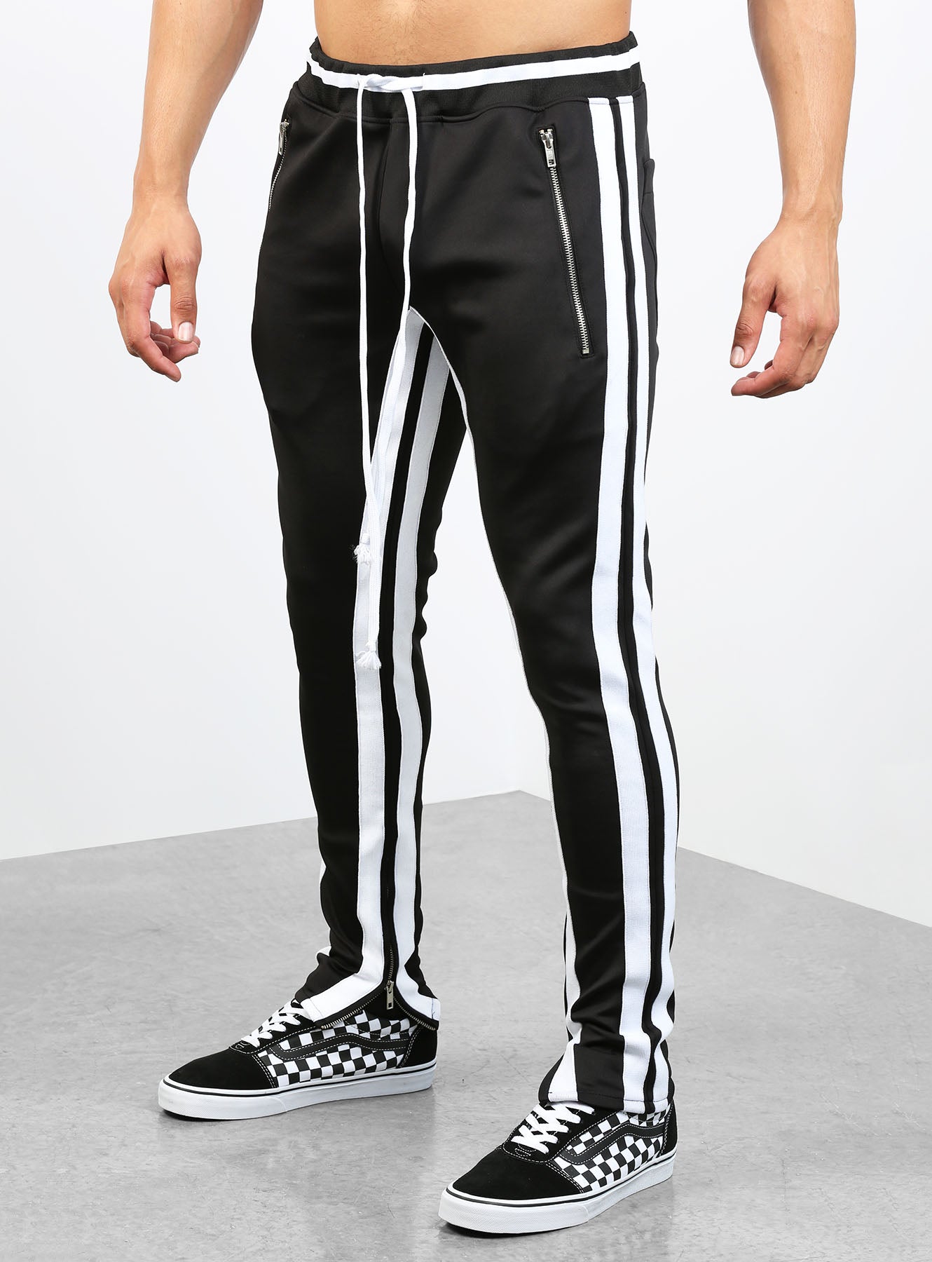 Double Striped Track Pants V2 in Black and White