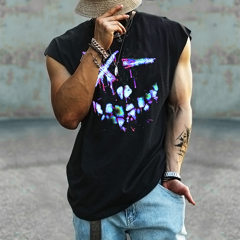 Men's Fashion Graffiti Smiley Print Casual Tank Top