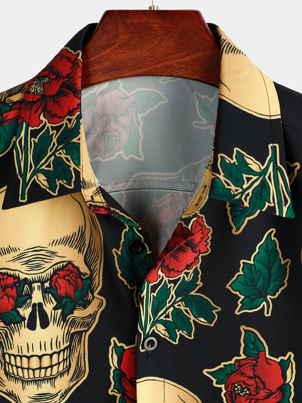 Men's Skull Rose Print Short Sleeve Hawaiian Shirt