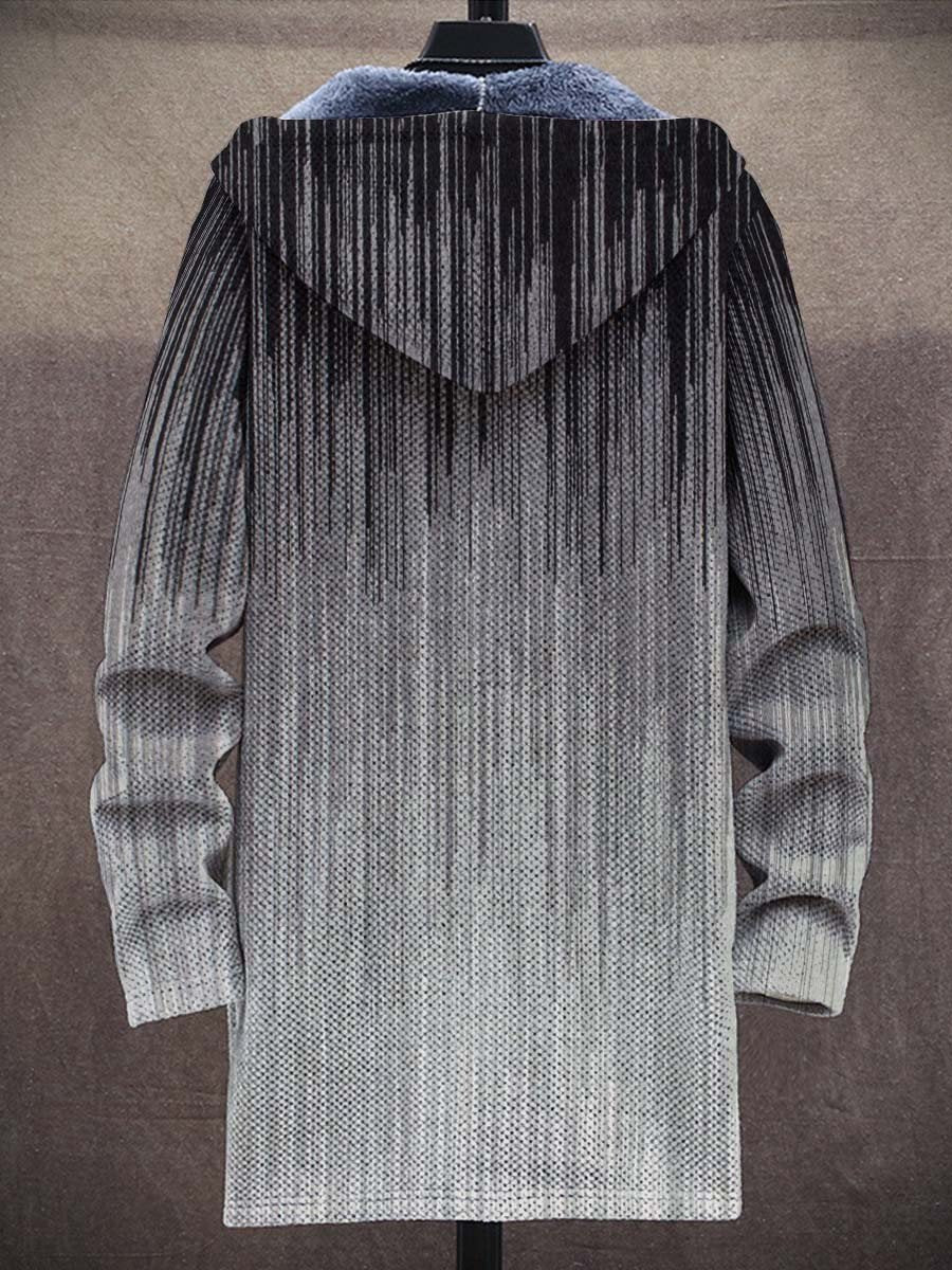 Men's Retro Gradient Art Plush Thick Long-Sleeved Coat