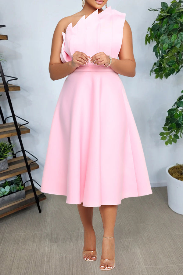 In Bloom One Shoulder Flare A-line Dress