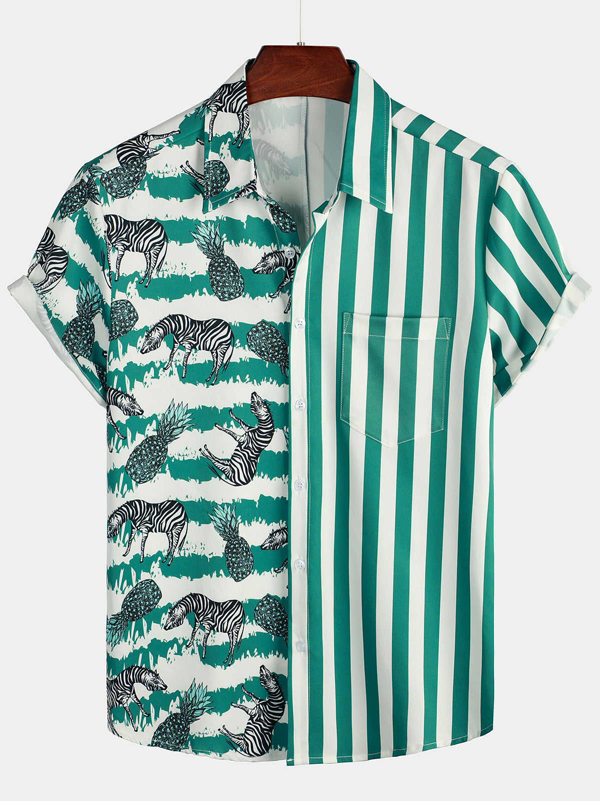 Men's Tiger & Striped Print Holiday Pocket Shirt