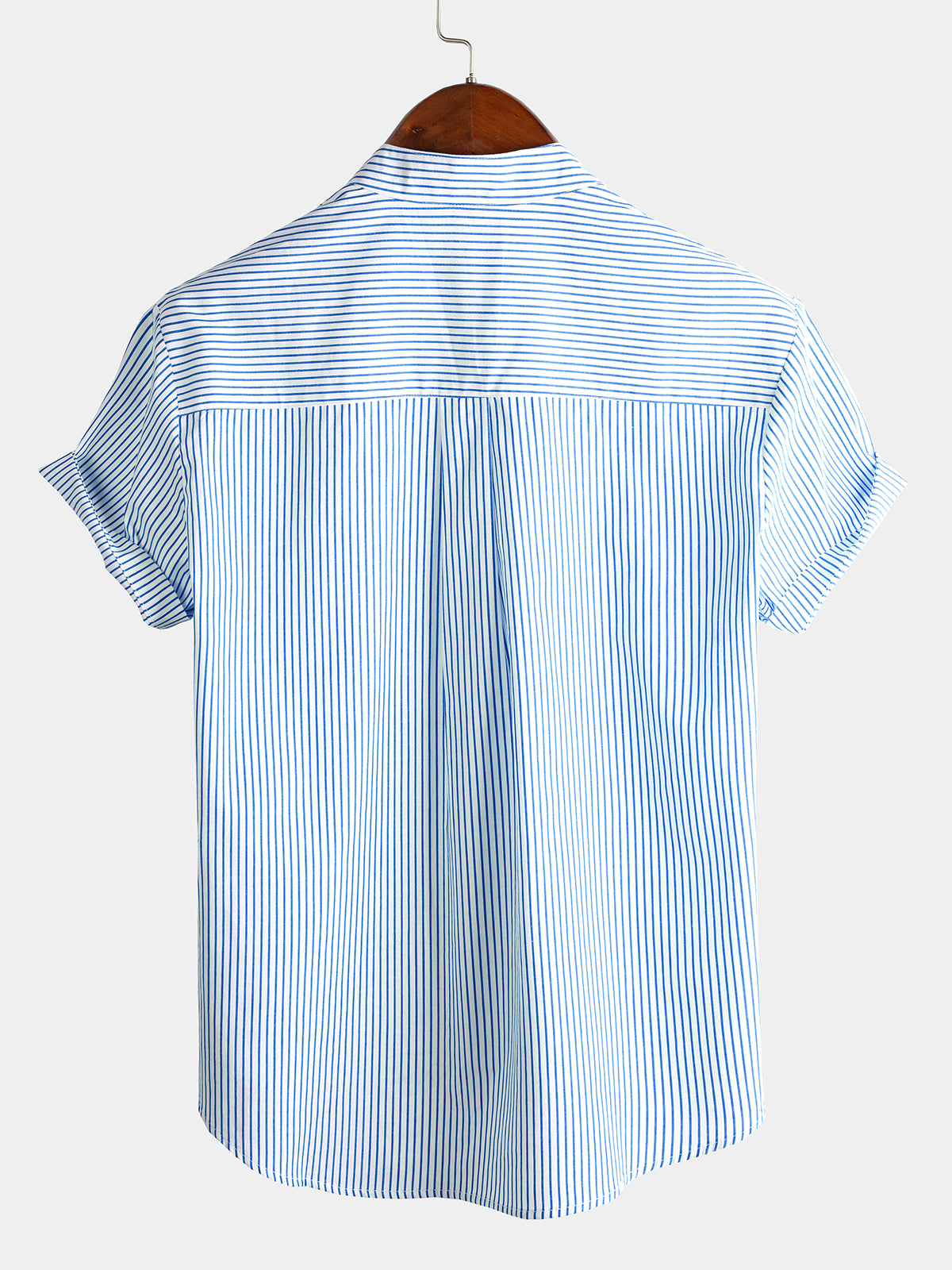 Men's Cotton Striped Stand Collar Short Sleeve Shirt