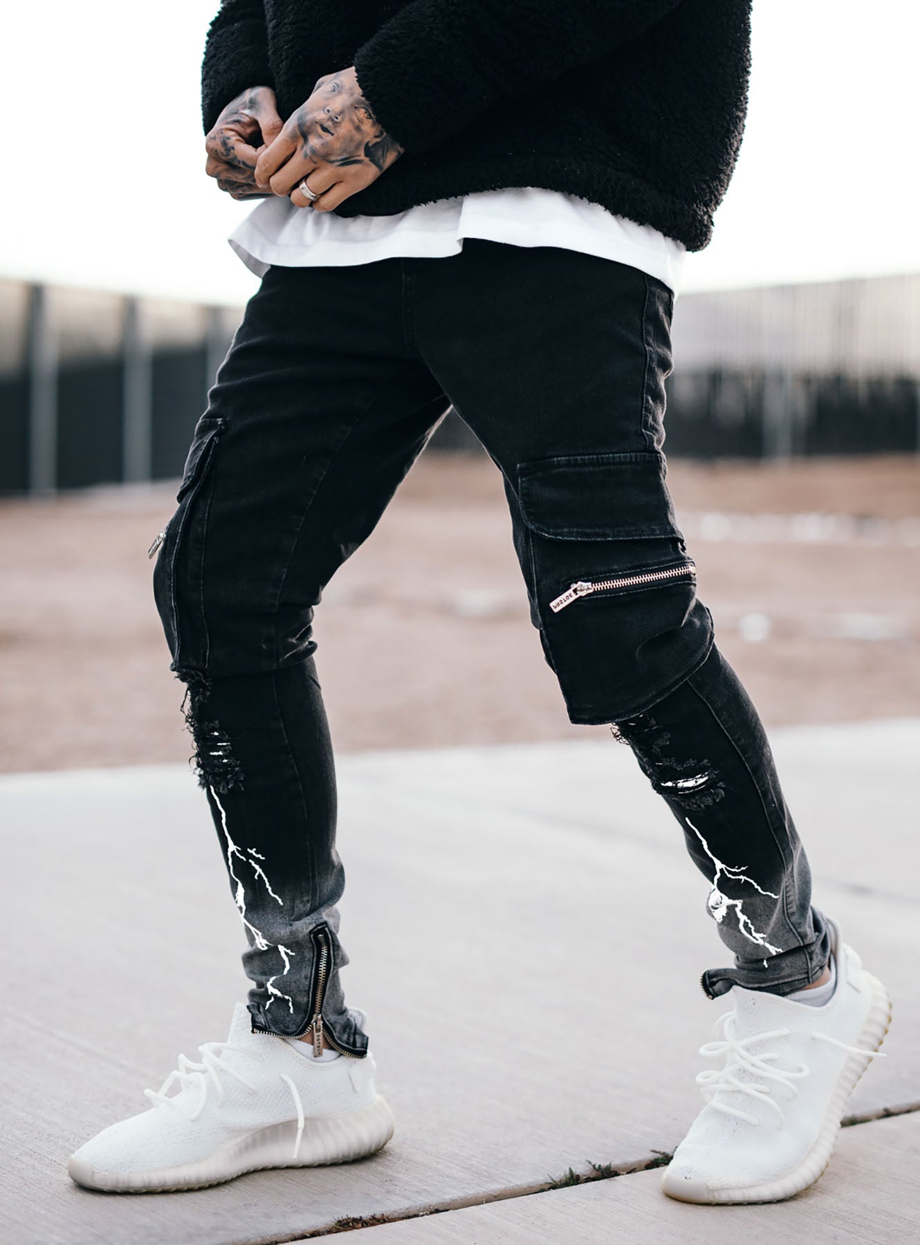 Reflective Thunder Cargo Jeans in Black