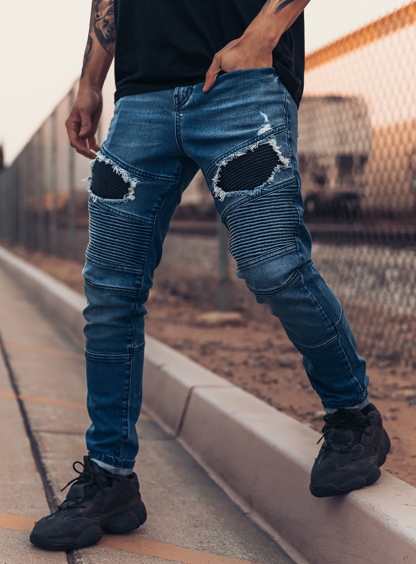 Destroyed Biker Jeans V1 in Blue
