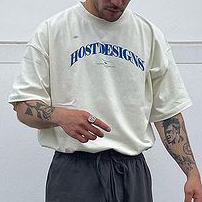 Men's American Retro Street Trend Loose Apricot White Letter Print T-Shirt