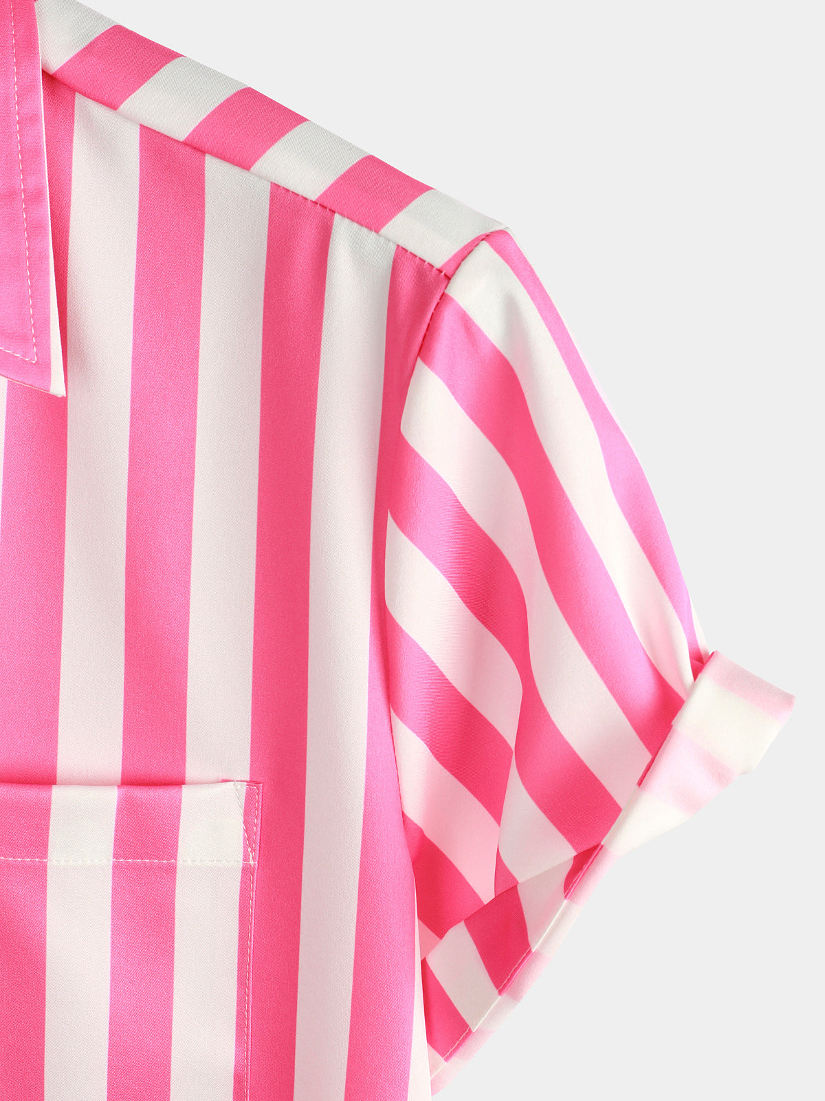 Men's Pink Cat & Striped Print Short Sleeve Shirt