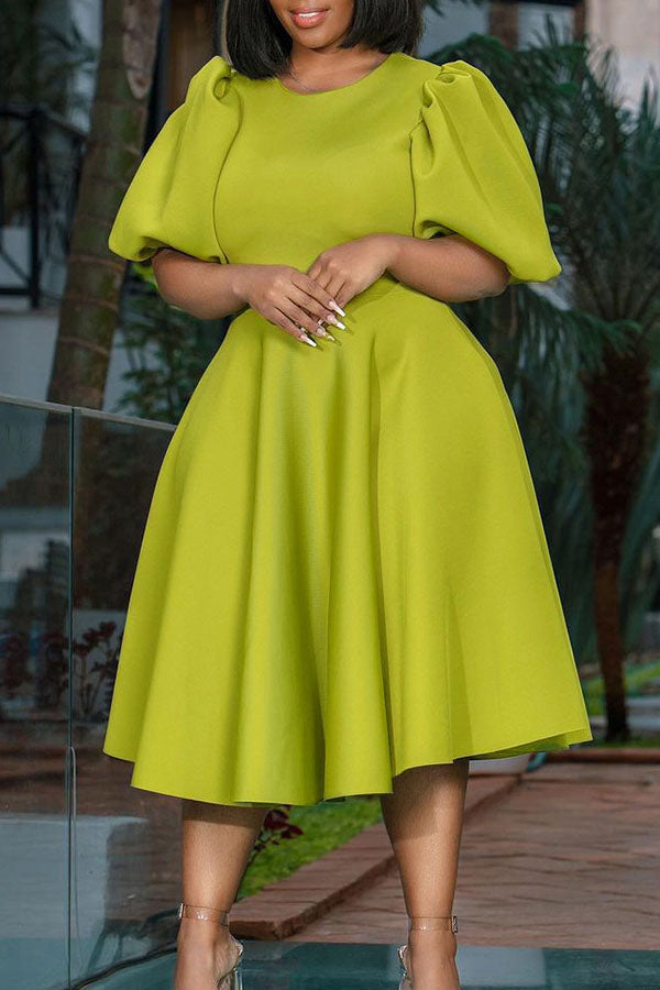 Bubble Sleeve A-line Swing Dress
