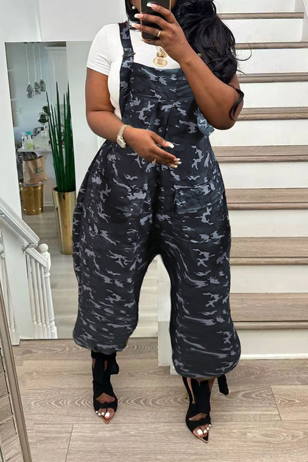 Camo Print Oversized Flap Pocket Pants
