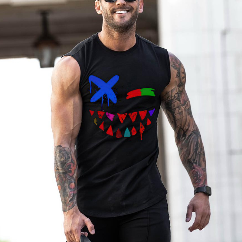 Men's Fashion Smiley Print Casual Slim Fit Tank