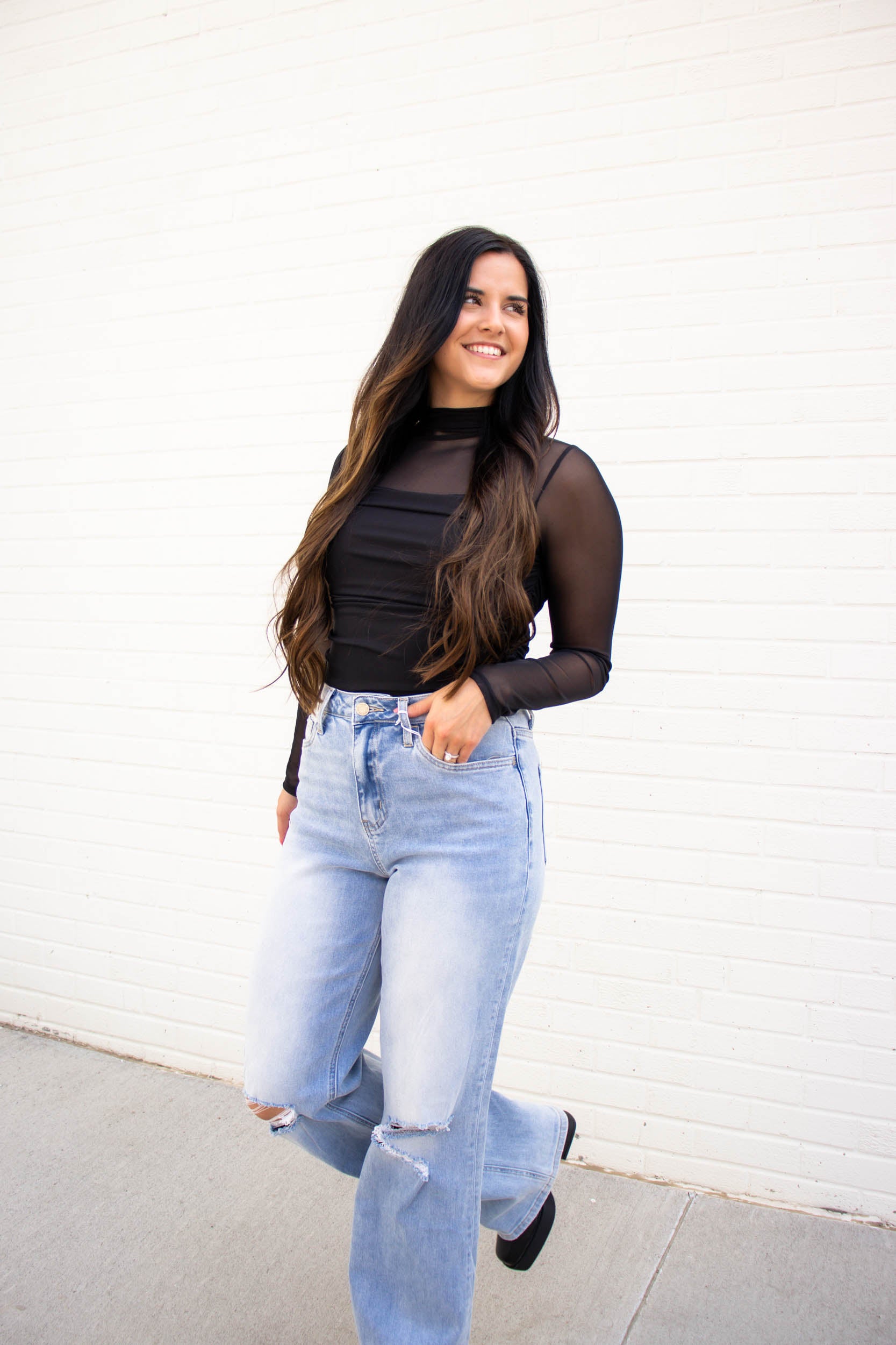Joanna Mock Neck Sheer Long Sleeve | Black