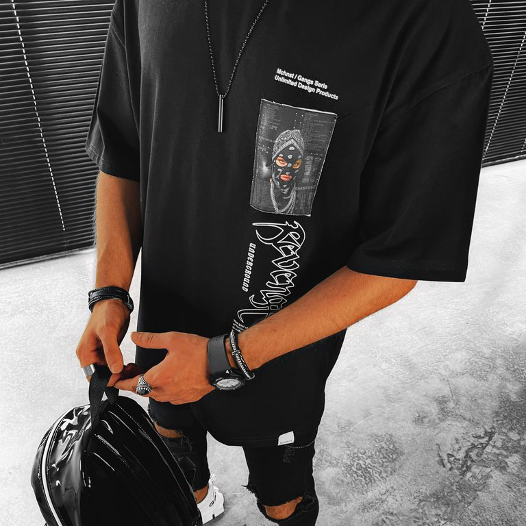 Revenge Text Printed Patch Oversized T-shirt