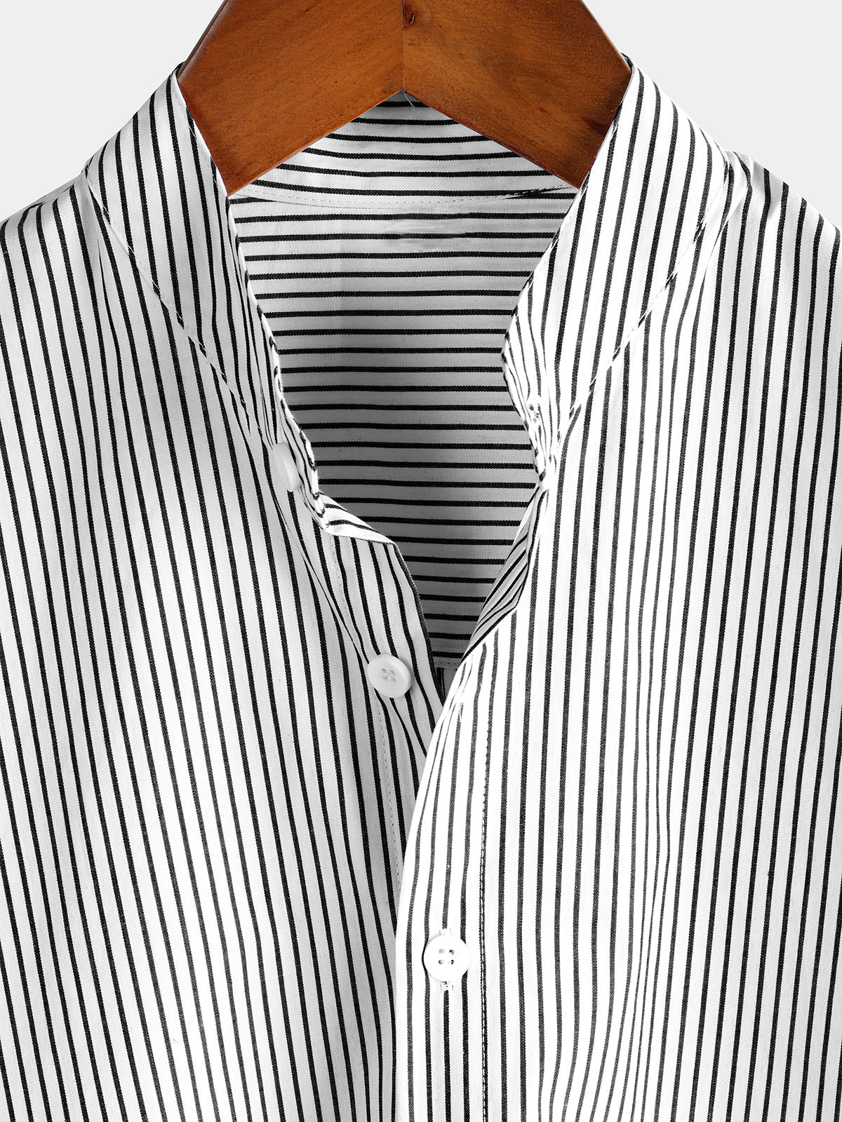 Men's Cotton Striped Stand Collar Short Sleeve Shirt