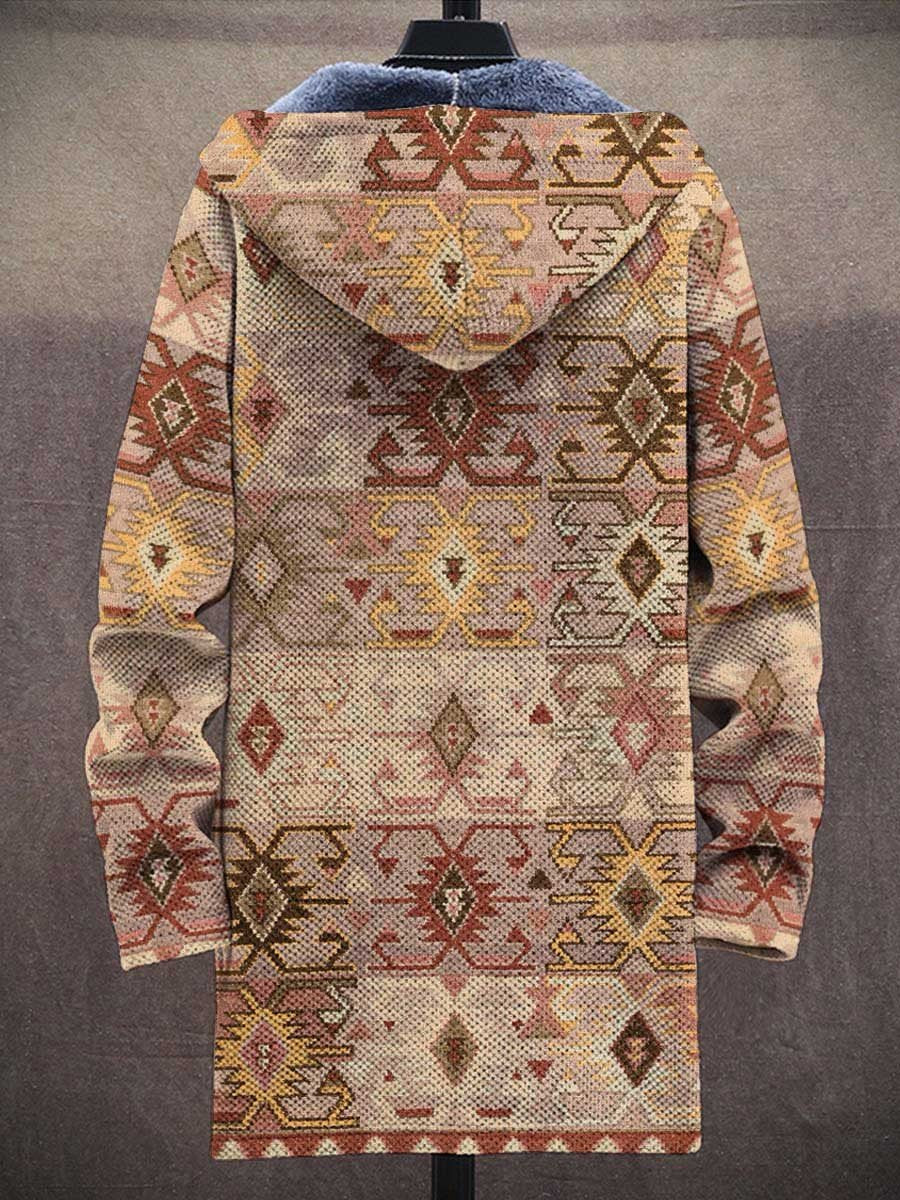 Men's Retro Print Thick Loose Long-Sleeved Coat