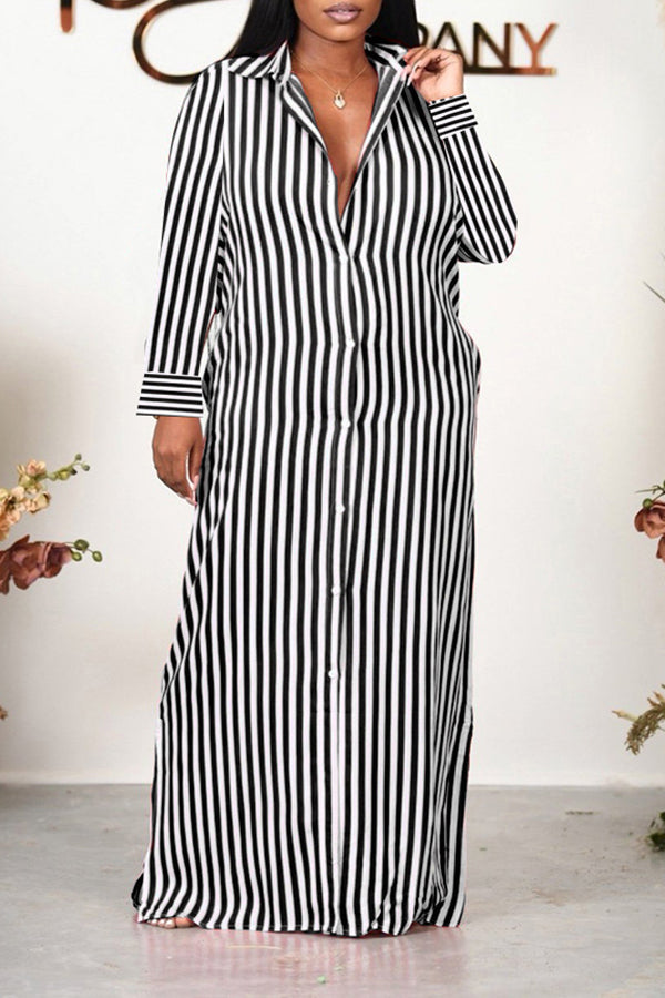Striped Button Up Shirt Dress