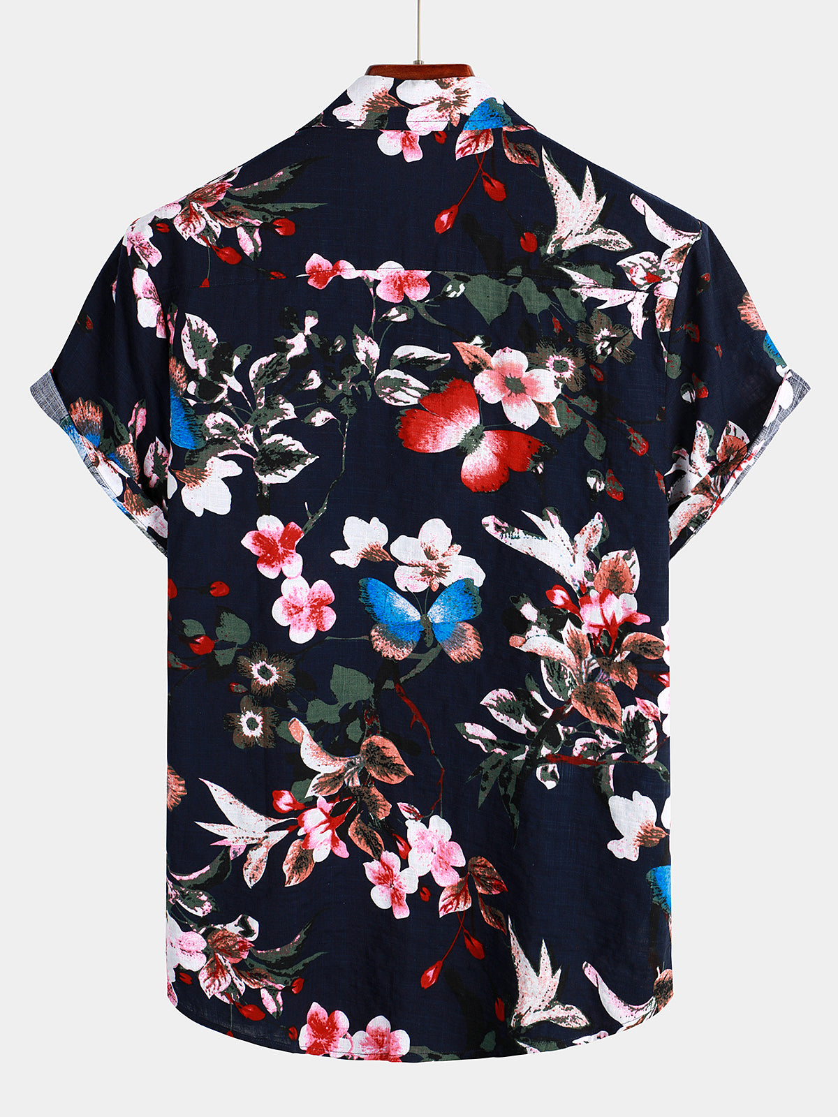 Men's Flower Butterfly Print Pocket Hawaiian Shirt
