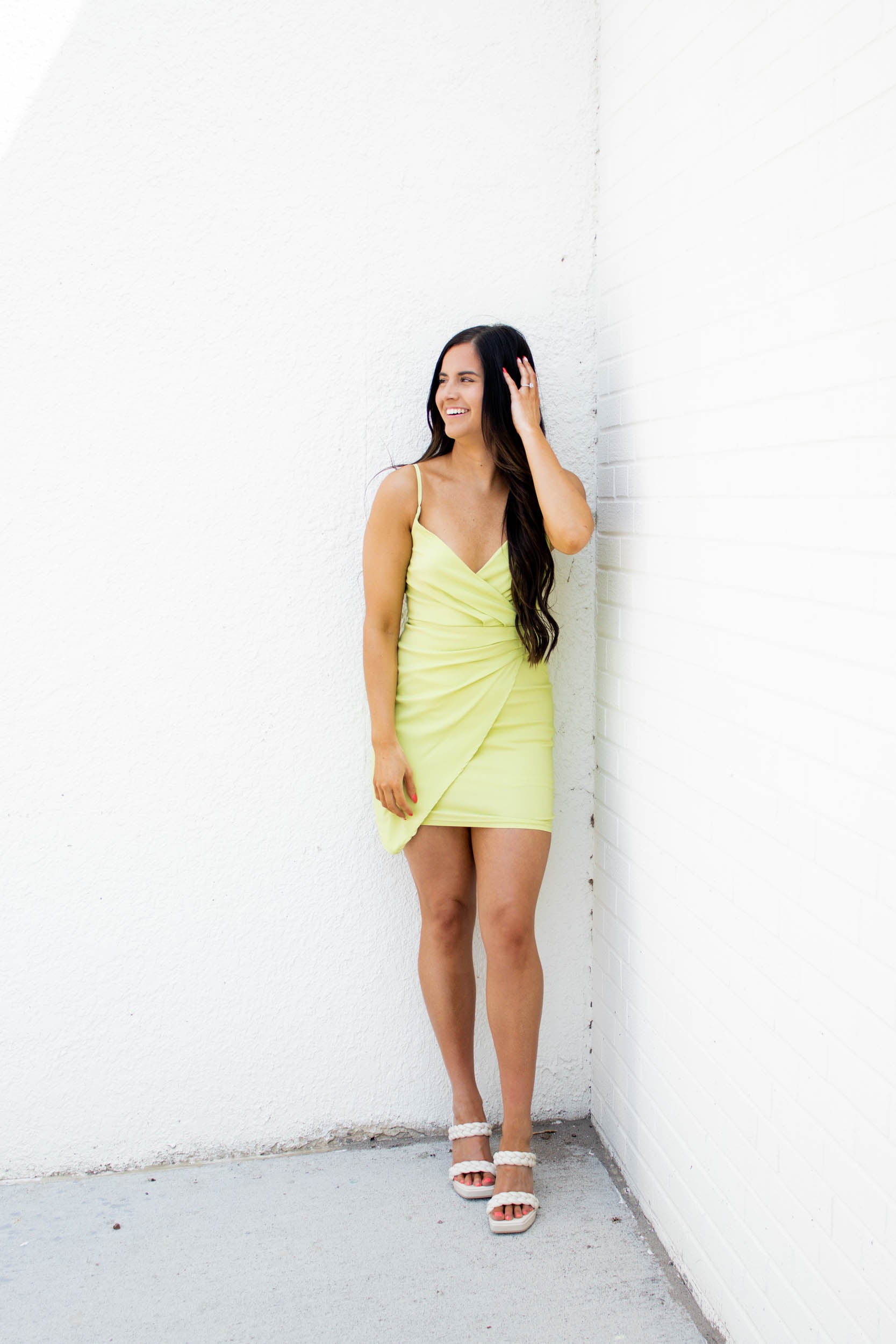 McKayla V-Neck Wrap Dress | Lime