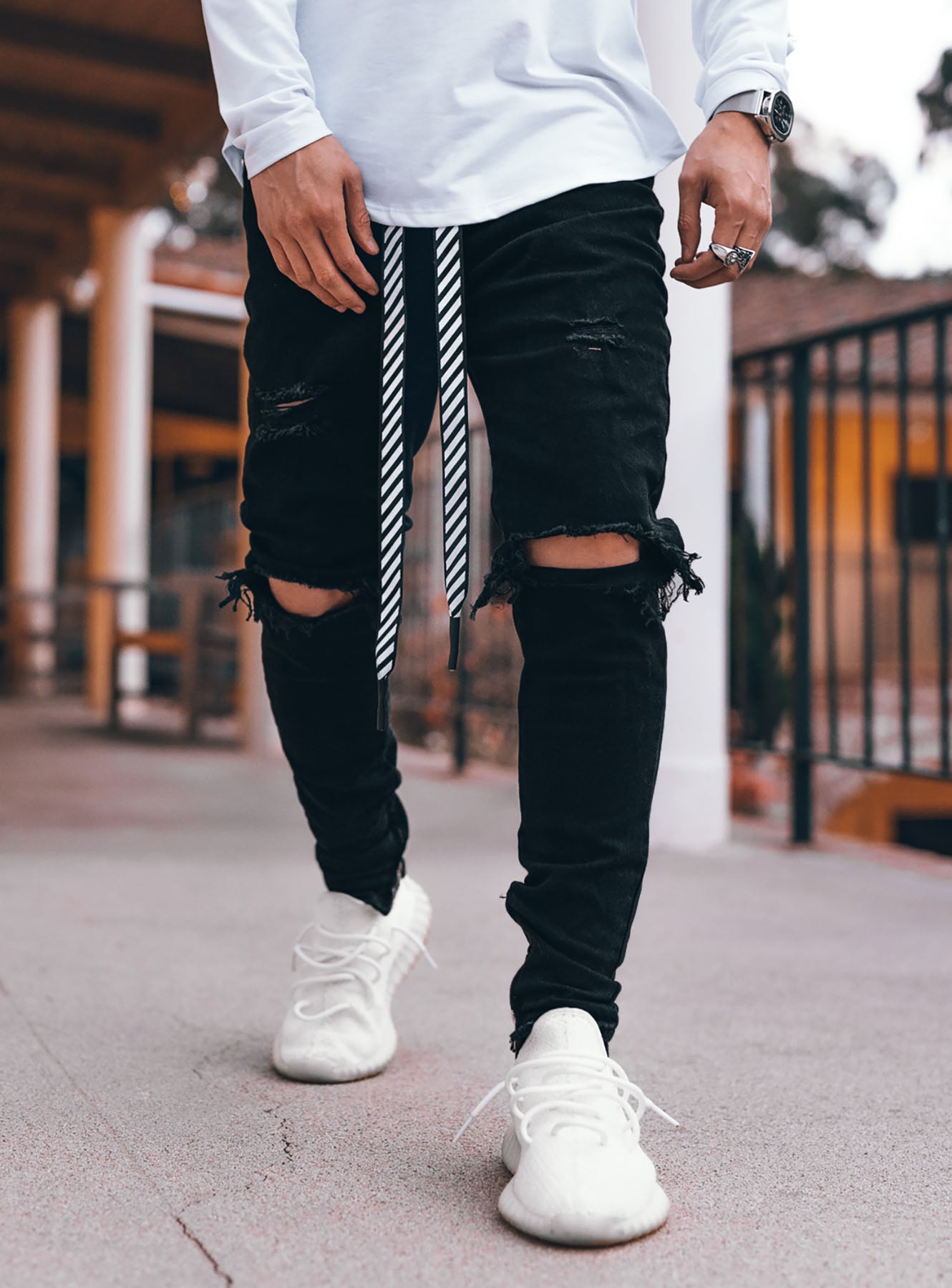 Jet Black Distressed Jeans V1
