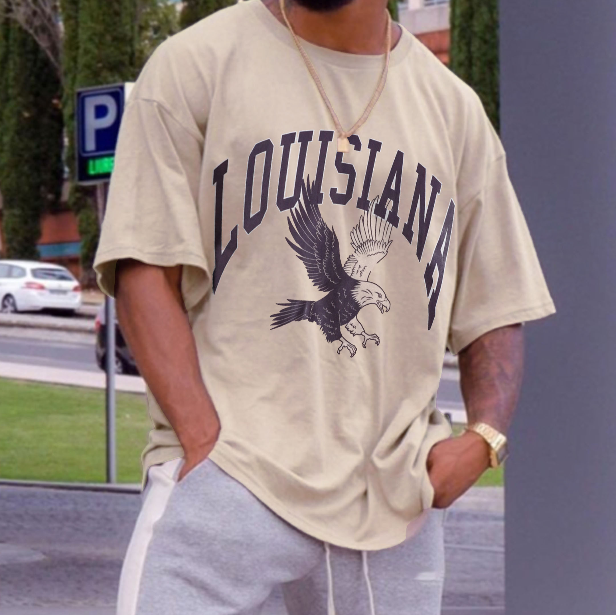 Vintage Oversized Louisiana Eagle Men's T-shirt