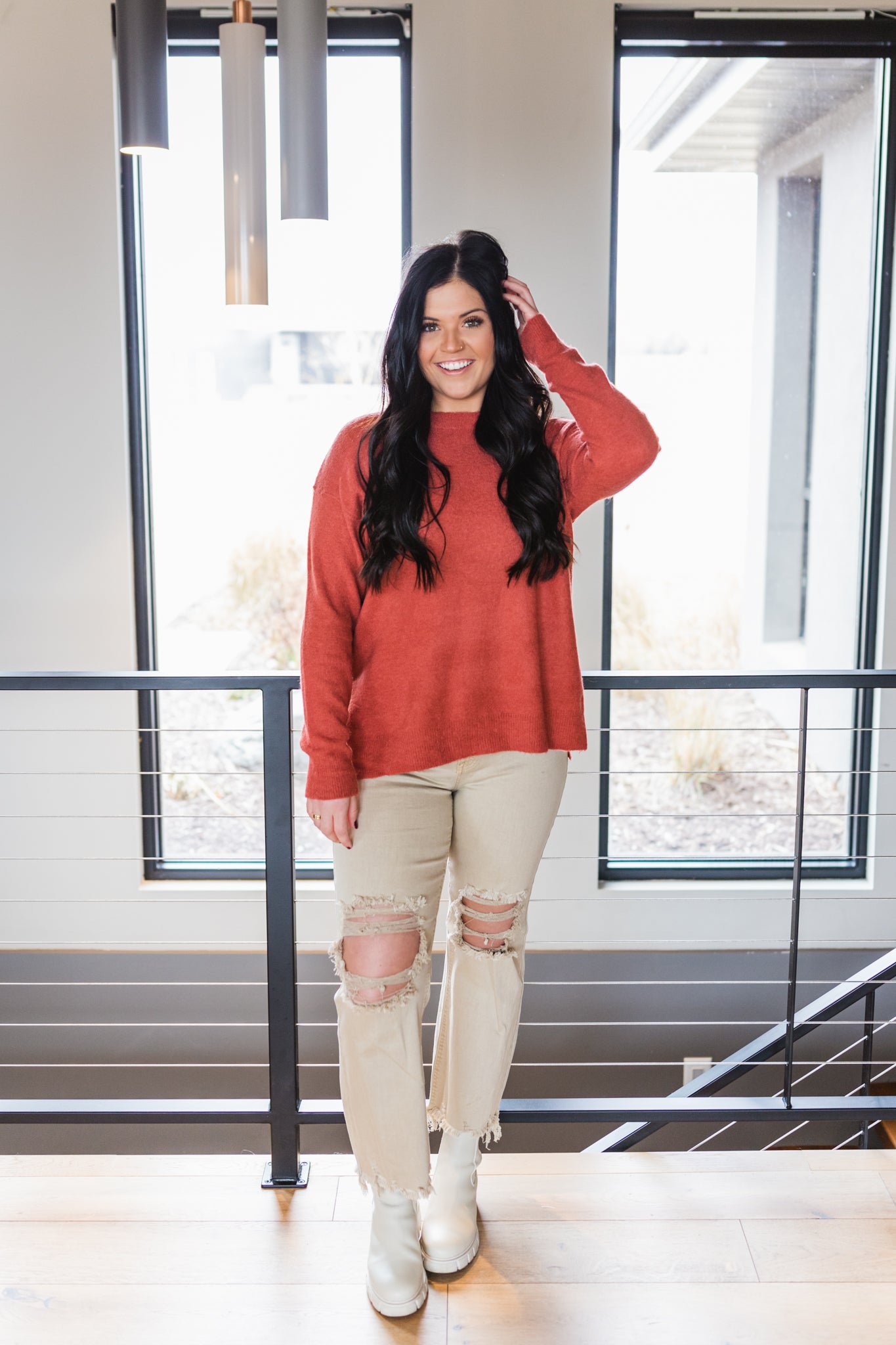 Jaylie High Rise Straight Jeans Sand