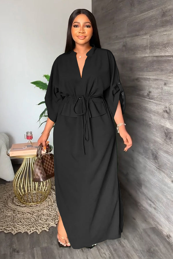 Mom Loose V Neck Tie Dress