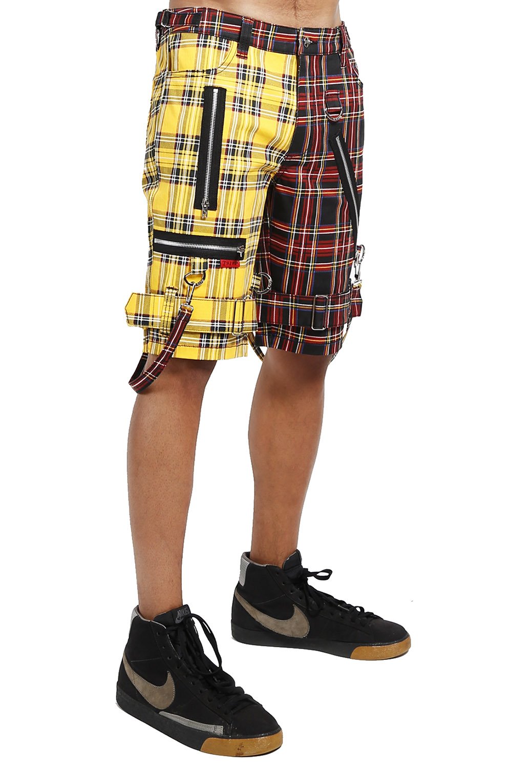 Split Bondage Shorts Black/Yellow Plaid