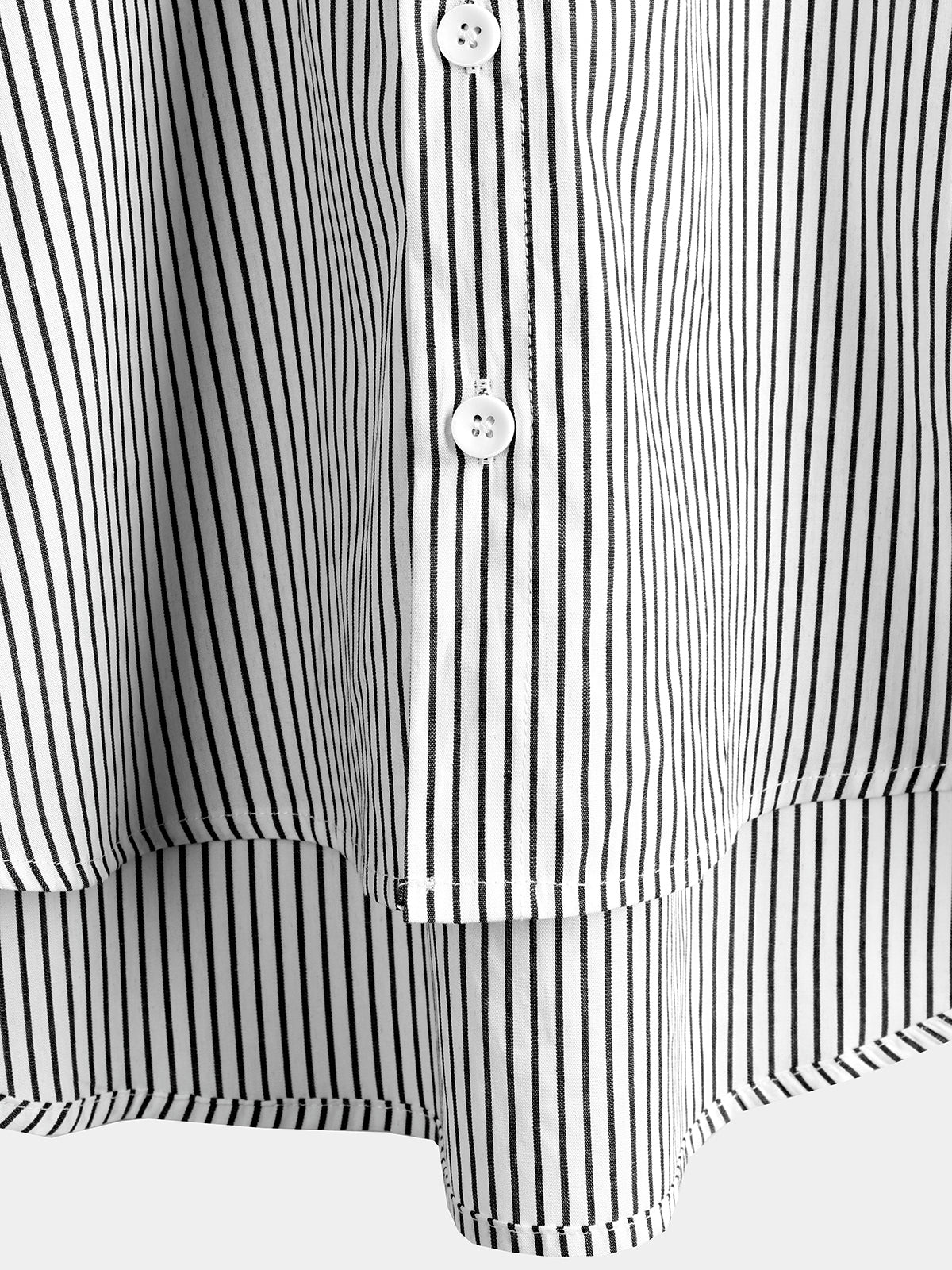Men's Cotton Striped Stand Collar Short Sleeve Shirt