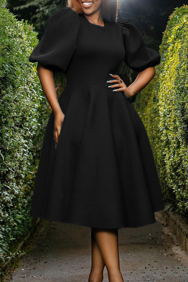 Bubble Sleeve A-line Swing Dress