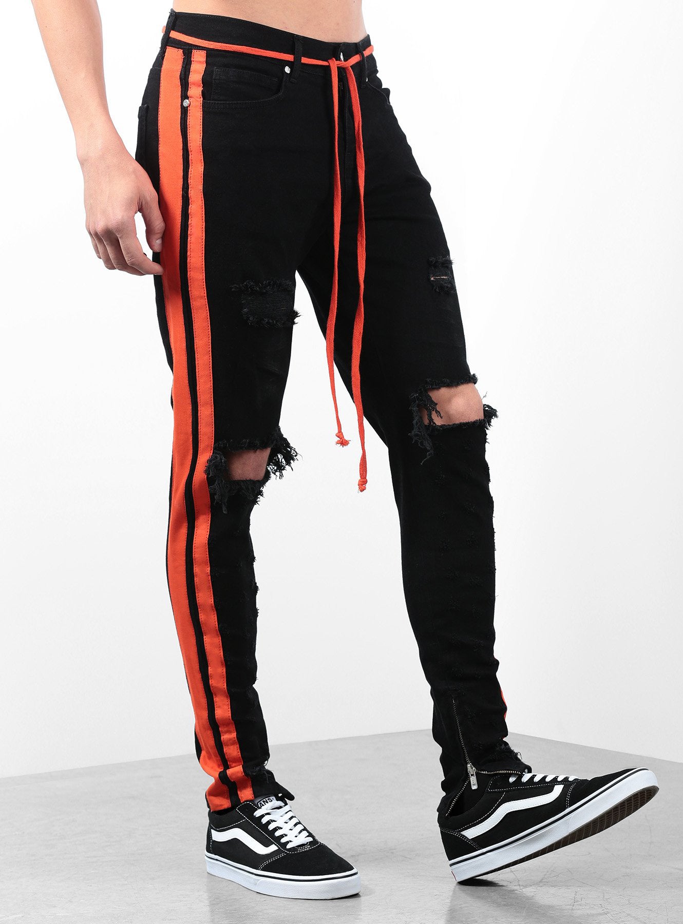 Double Striped Track Jeans V2 in Black and Orange