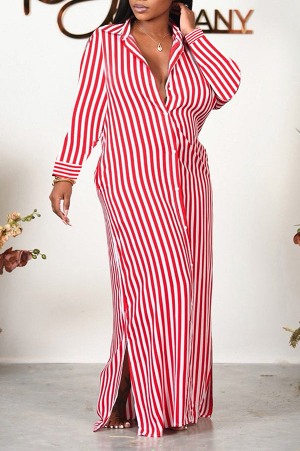 Striped Button Up Shirt Dress