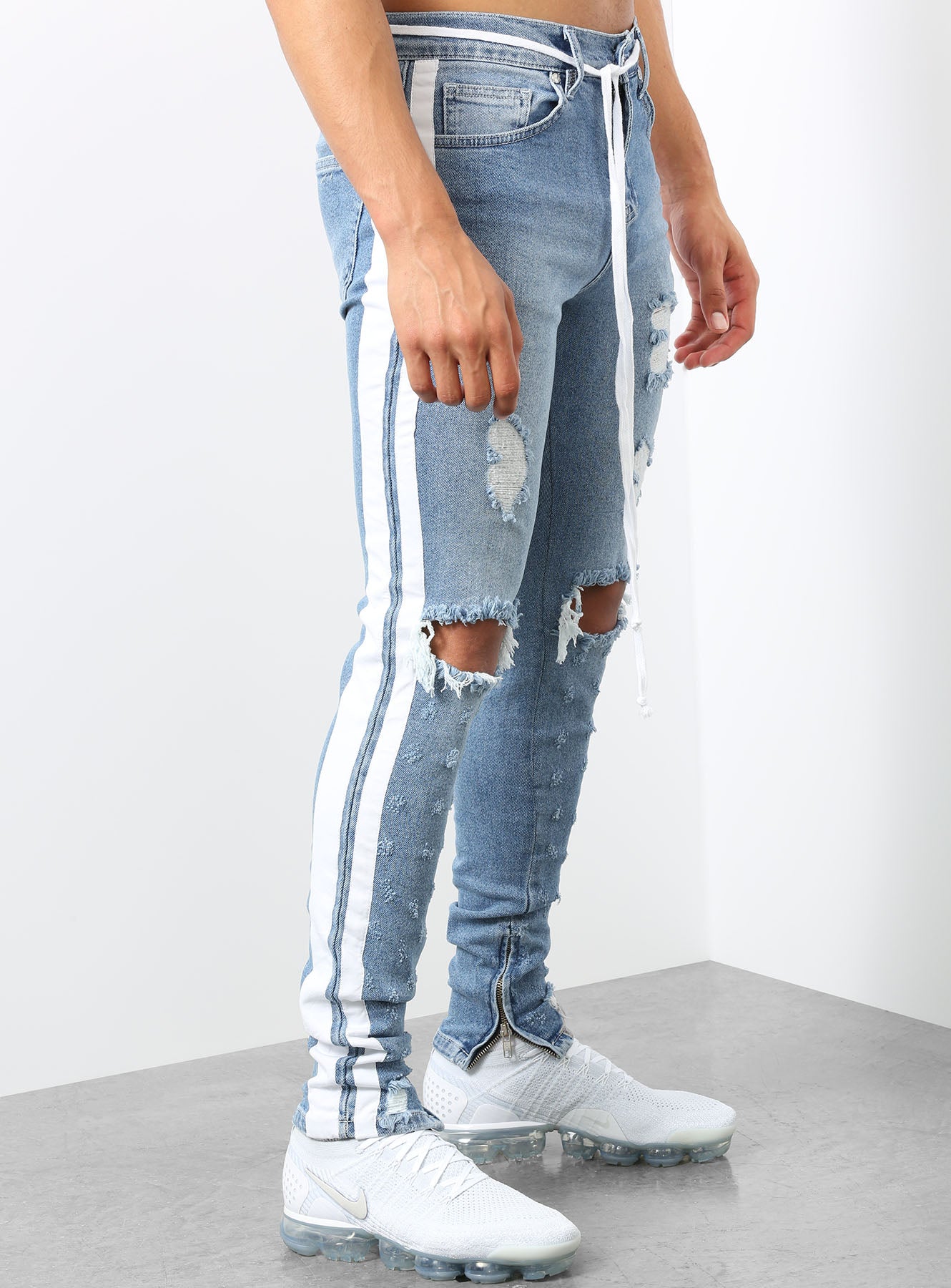 Double Striped Track Jeans V2 in Blue and White