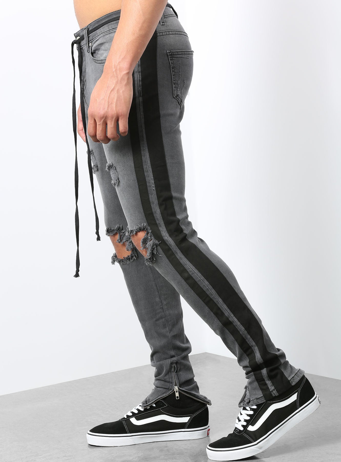 Double Striped Track Jeans in Dark Grey and Black