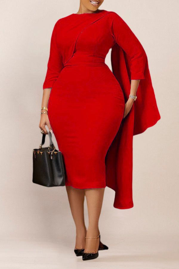 3/4 Sleeve Side Draped Bodycon Dress