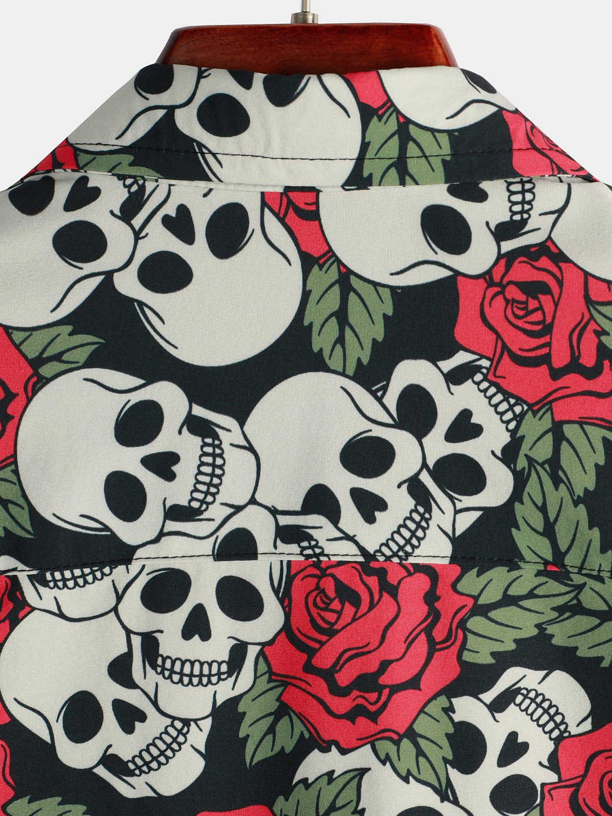 Men's Skull Rose Print Short Sleeve Hawaiian Shirt