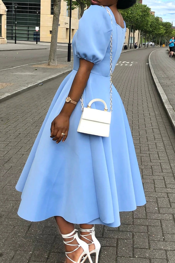 Puff Sleeve Square Neck A-line Dress
