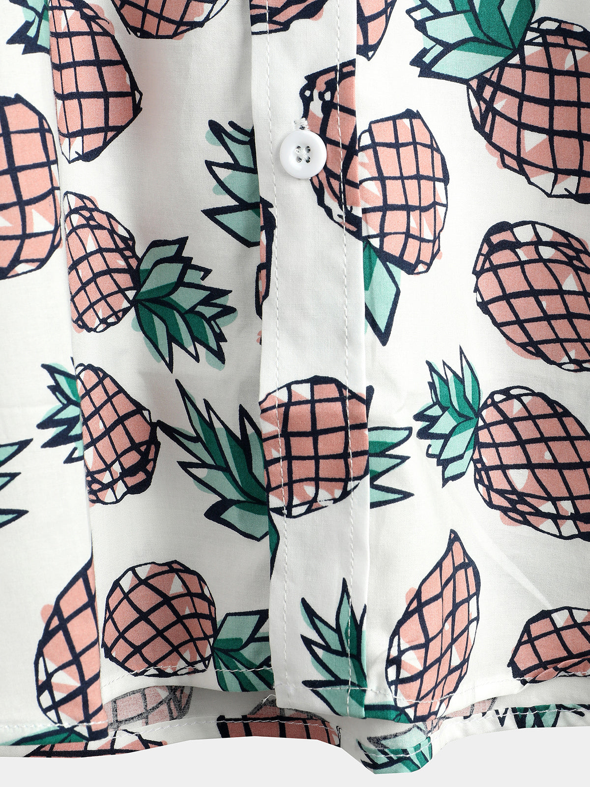 Men's Pineapple Print Hawaiian Cotton Pocket Shirt