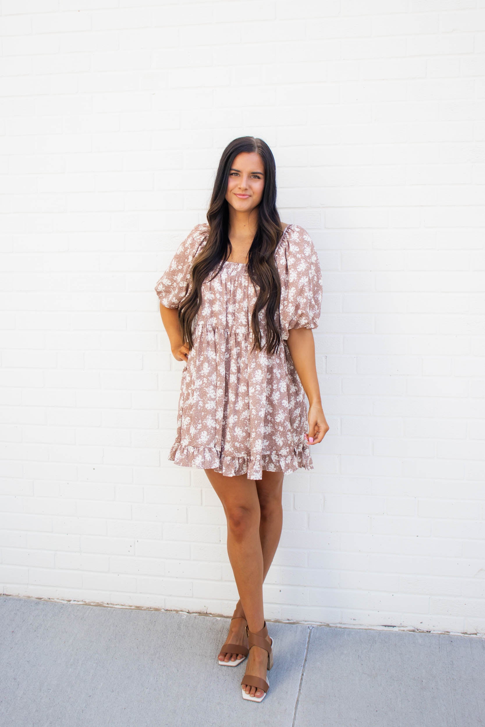 Jane Floral Babydoll Dress | Mauve Cream