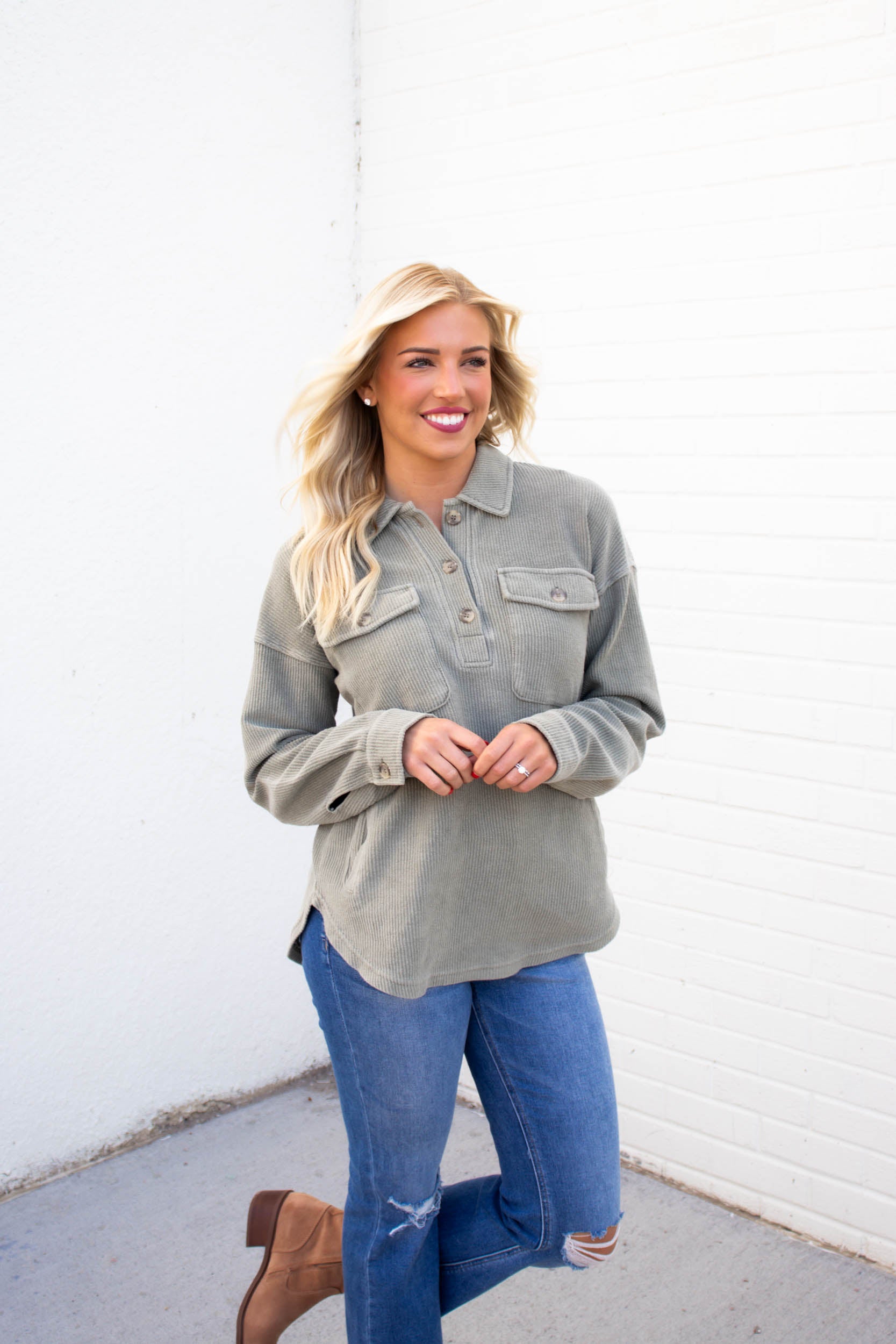 Ingris Corduroy Top | Olive