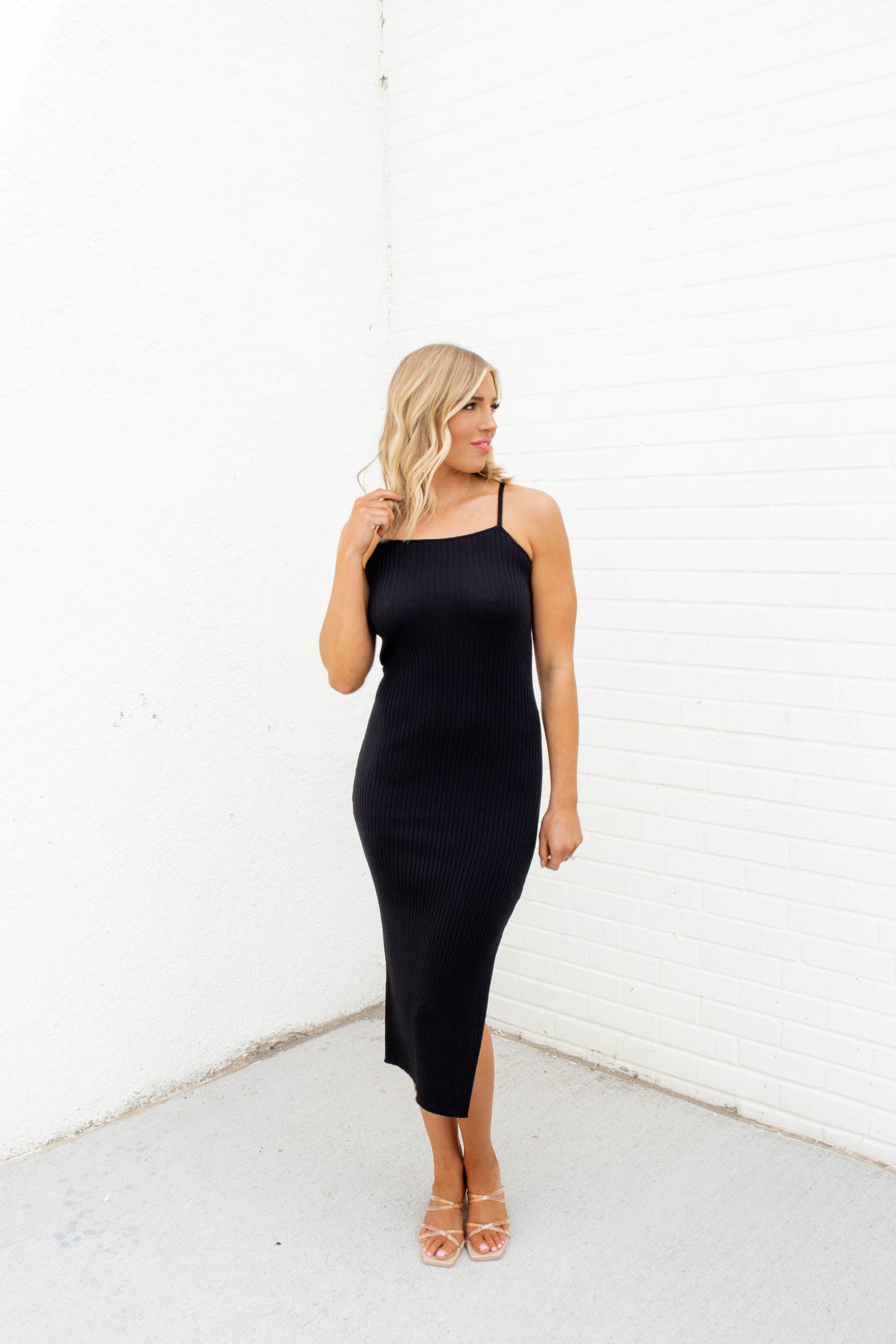Crystal Knit Sweater Dress | Black