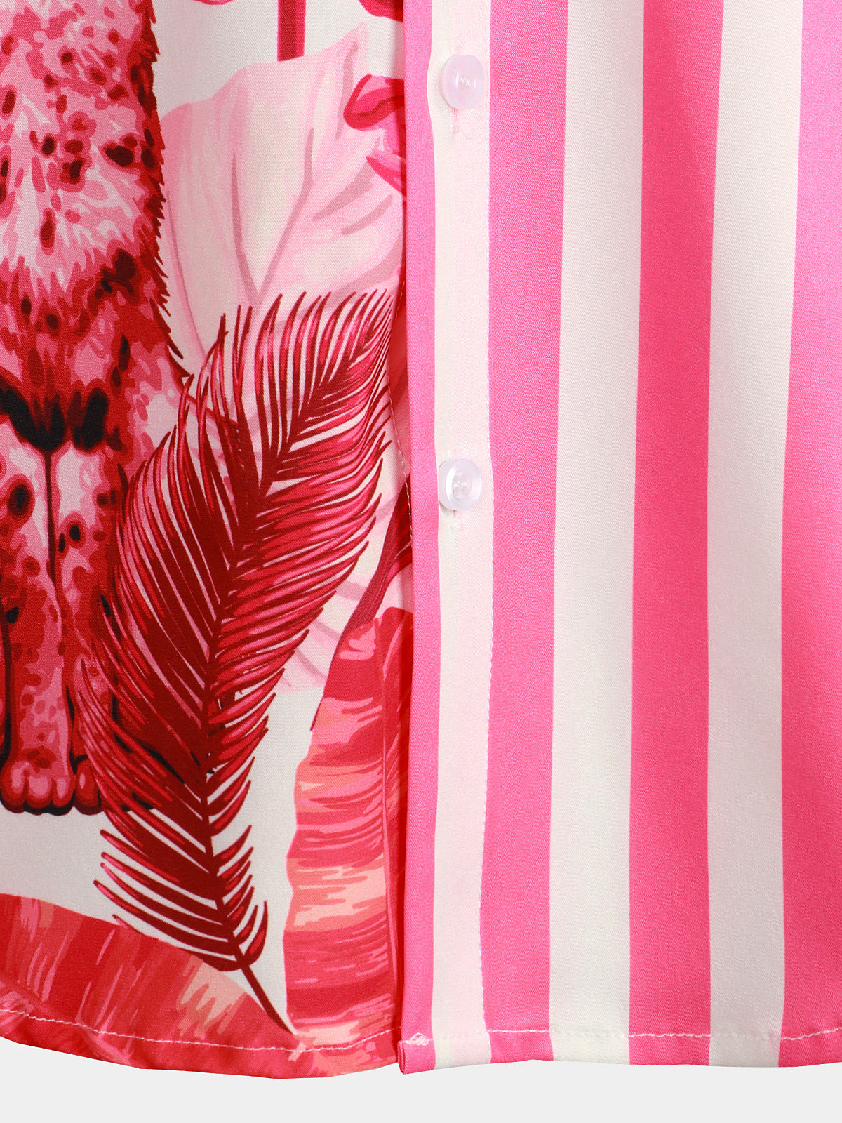 Men's Pink Cat & Striped Print Short Sleeve Shirt