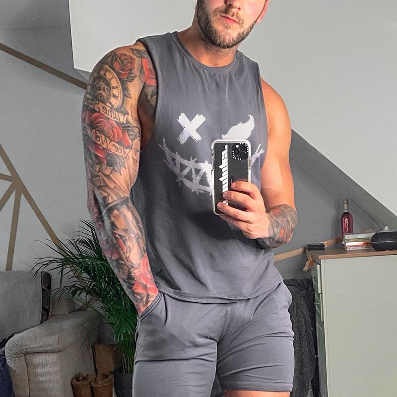 Men's Fashion Smiley Print Casual Slim Fit Tank