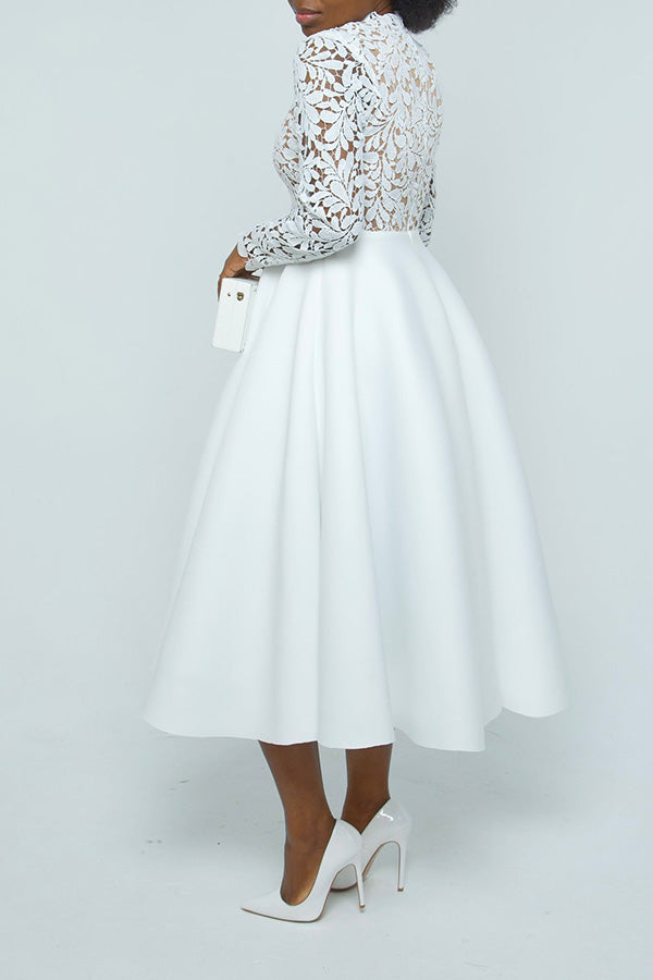 Fancy Lace Paneled Swing Dress