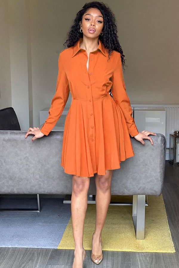 Button Up Ruffle Hem Shirt Dress